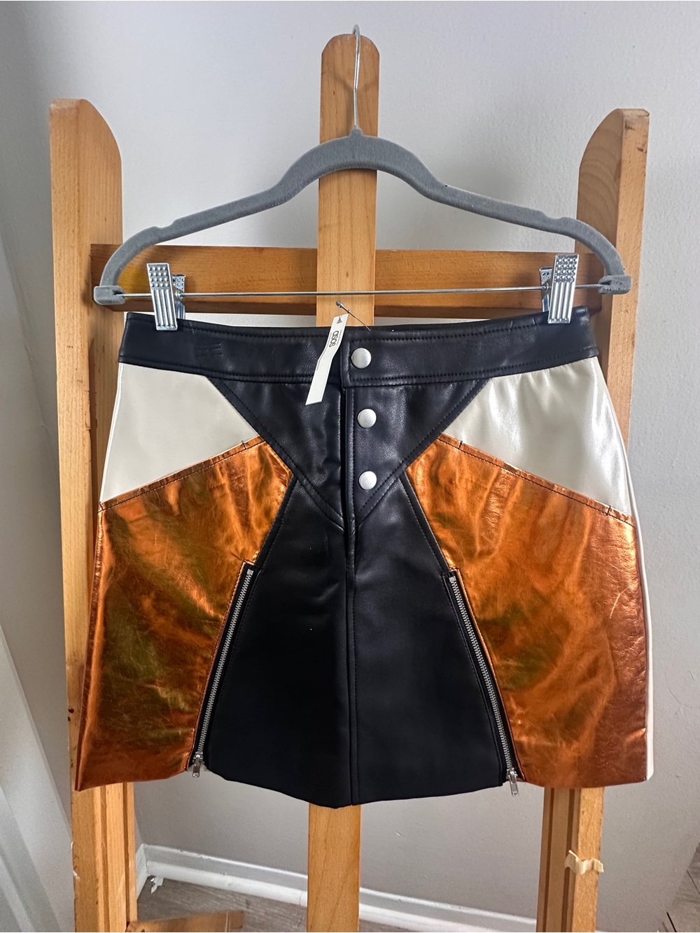 ASOS Black, Cream & Metallic Copper Colorblock Mini Skirt
